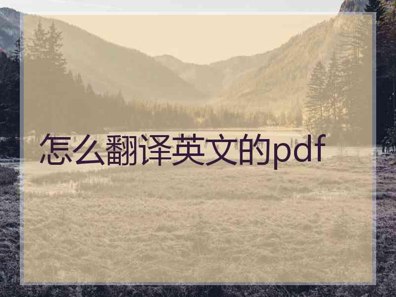 怎么翻译英文的pdf